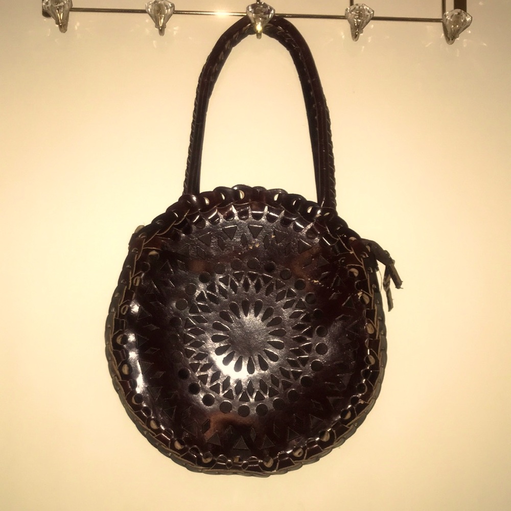 Round leather handbag